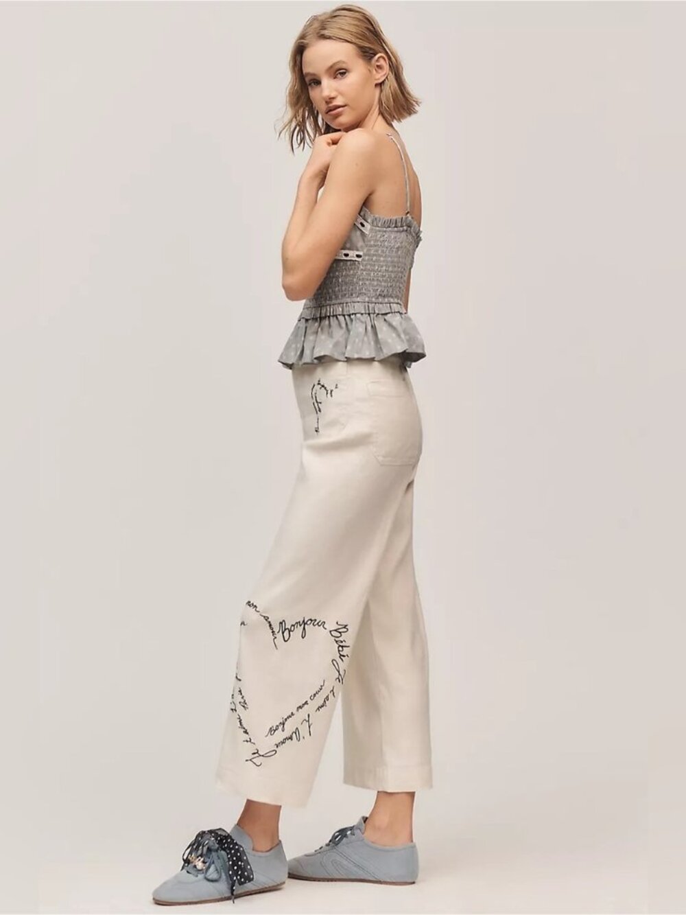 NWT Size 30 - The Colette Linen-Blend Love Notes embroidery Trousers (US$158) - Picture 8 of 16
